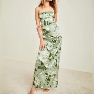 Reformation Frankie Silk Dress in Tea Green